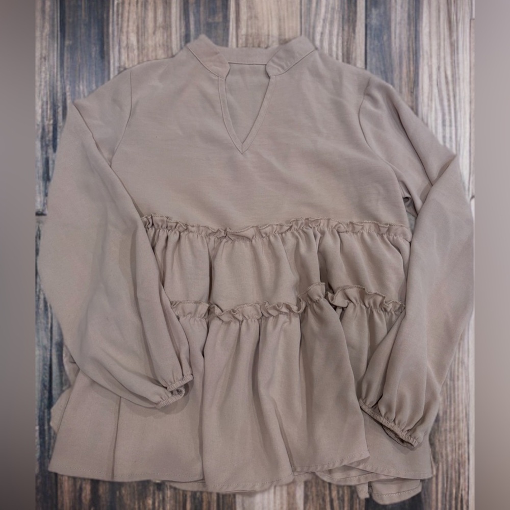 SHEIN Taupe Tiered Detail Blouse